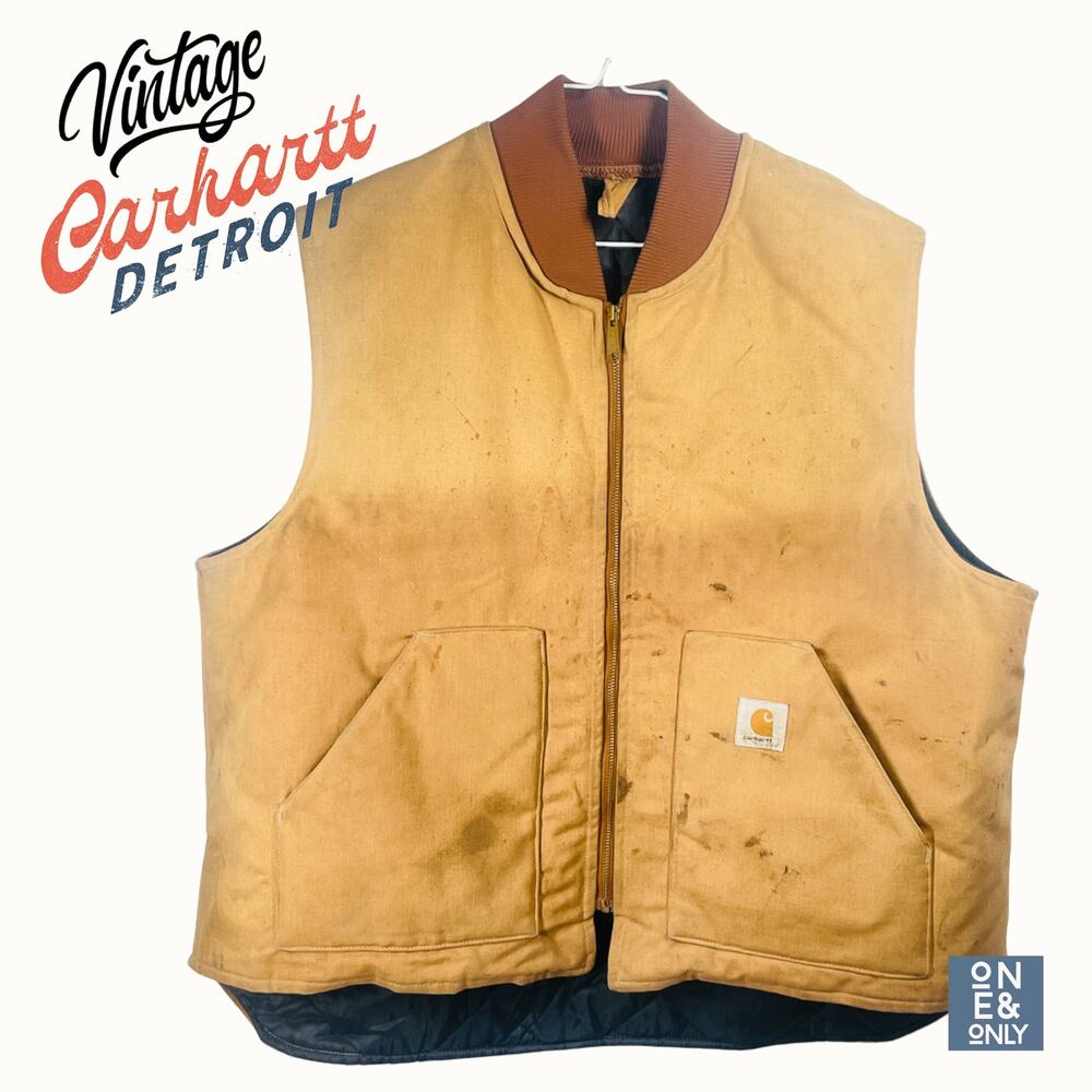 Vintage 90s CARHARTT Vest Quilted Brown Union USA Grunge Detroit Lined Mens XL